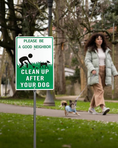 Thten Please Clean Up After Your Dog,Pick Up Your Dog Poop Signs, Dog Poop Sign,14" x 10" Yard Sign with Stake Kit,35.4 inch tall,Be a Good Neighbor Sign, Easy Install,Rustproof Aluminum 1 Pack