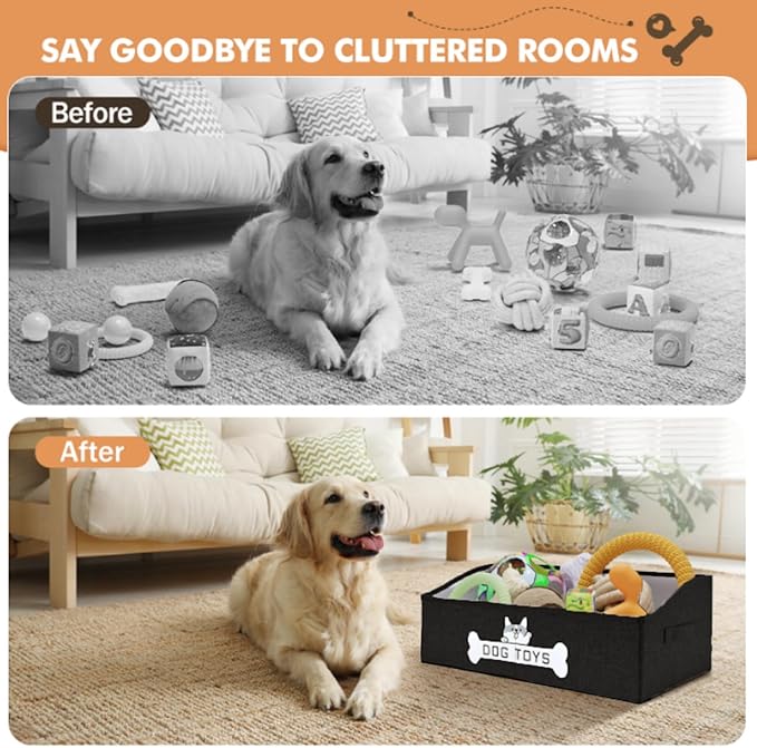 Dog Toy Basket, Specially Designed for Dog Toy Storage, Collapsible Dog Toy Box with Handle，Perfect for Storing Pet Toys and Accessories - Black