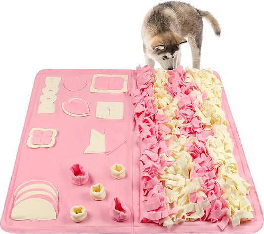 Snuffle Mat for Small Large Dogs (39.4" x 39.4") - Nosework Feeding, Easy to Fill, Machine Washable Training Mat, Pet Activity/Toy/Play, Great for Stress Release - L & Pink