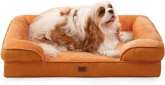 EHEYCIGA Orthopedic Dog Beds for Large Dogs, Waterproof Memory Foam Large Dog Bed with Sides, Non-Slip Bottom and Egg-Crate Foam Pet Couch Bed with Washable Removable Cover,Pumpkin Orange