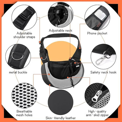 YUDODO Pet Sling Carrier for 2-5 lbs Small Dogs & Cats – Hands-Free Puppy Carrier with Safety Hook, Large Zipper Pocket, Soft Breathable Mesh, Adjustable Strap & Reflective Strip (Gray 3.0 S)