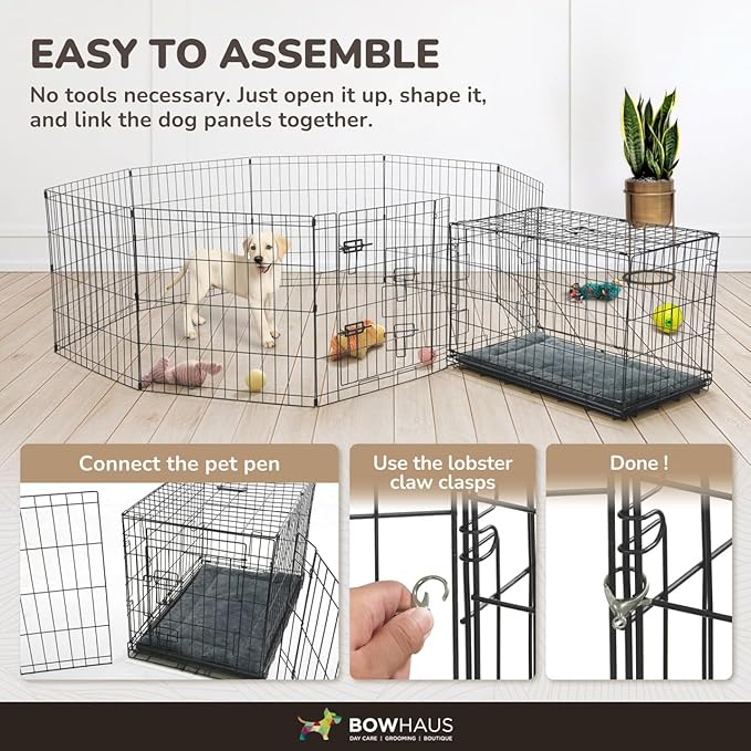 Foldable Outdoor/Indoor Pet Playpen with Gate, Available in 24 Inch Height Metal Portable Kennel, Heavy-Duty Exercise Fence Cage 8 Panels for Small Dog, Animals