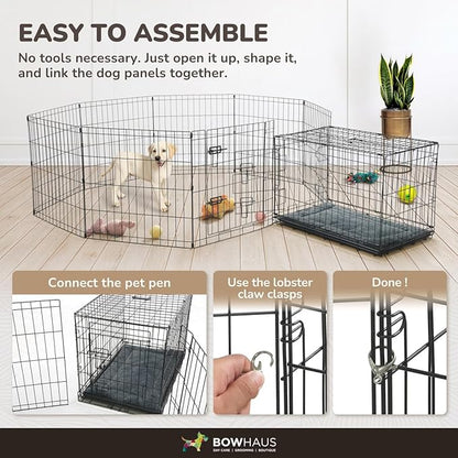 Foldable Outdoor/Indoor Pet Playpen with Gate, Available in 36 Inch Height Metal Portable Kennel, Heavy-Duty Exercise Fence Cage 8 Panels for Large Dog, Animals