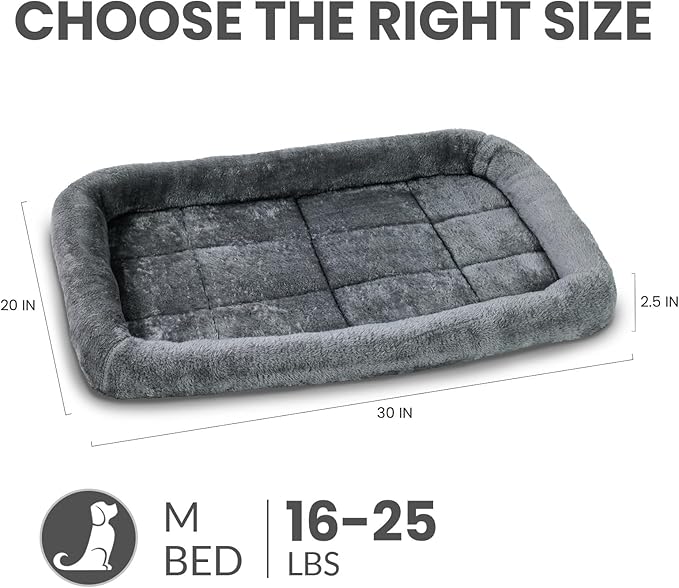 Patas Lague Bolster Dog Bed for Medium Dogs 30''x20'', Soft Warm Foam Pet Sofa Bed, Machine Washable Pet Cat Crate Mat for Medium Breeds, Dark Grey