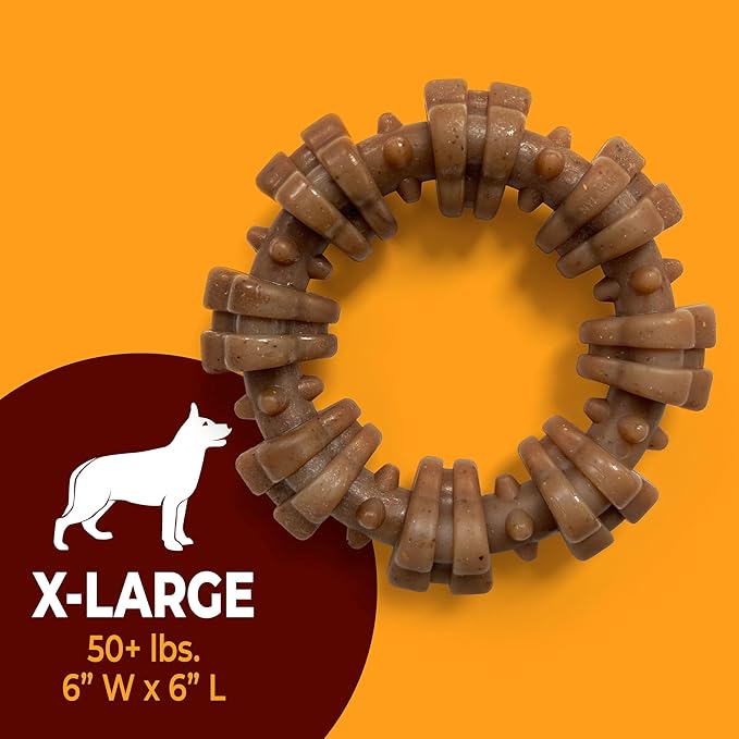 Nylabone Textured Ring Strong Chew Toy for Dogs Made with Real Beef & Chicken, Durable Dog Chew Bones for Aggressive Chewers, Keeps Dogs Busy, X-Large Dog Toys - 50+ lbs, 1 Count