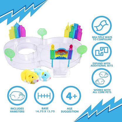 ZhuZhu City Downtown Starter Playset – Interactive Electronic Hamster Toy with Pipsqueak & Sophie – 40+ Sounds & Actions – Expandable Track Set Gift for Kids Ages 4+