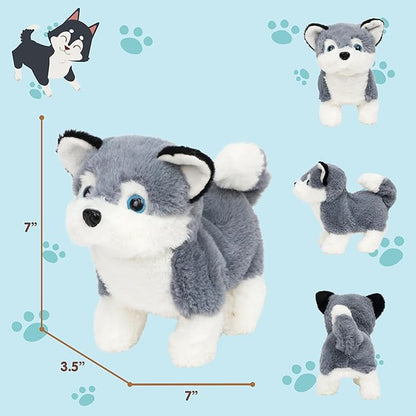 Easfan Walking Puppy Interactive Electronic Plush Husky Toy with Sounds and Movements Educational Plush Toy Birthday Gifts for Kids Girls, 7"