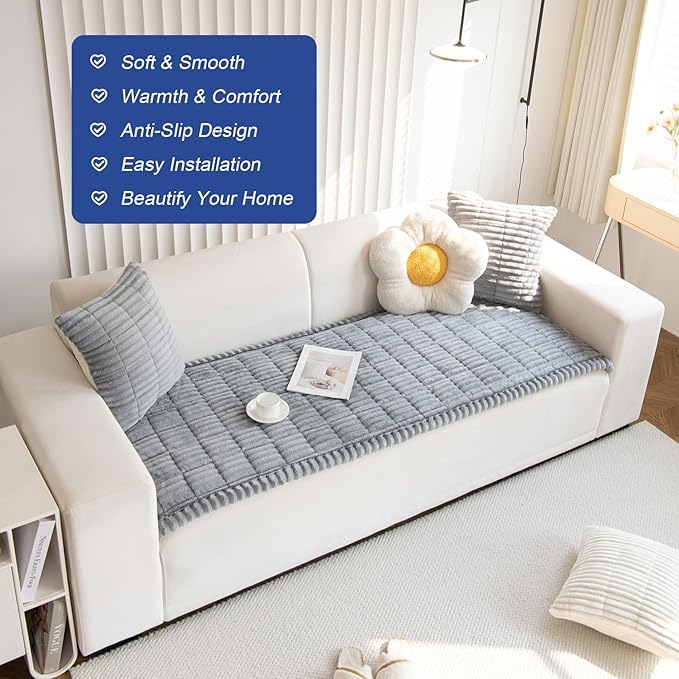 LiveGo Pet Couch Cover Dogs Washable Non-Slip Couch Protector Pet Friendly Dog Mat for Couches and Sofas (Light Gray, 70x180 cm/27.6x70.9 in)