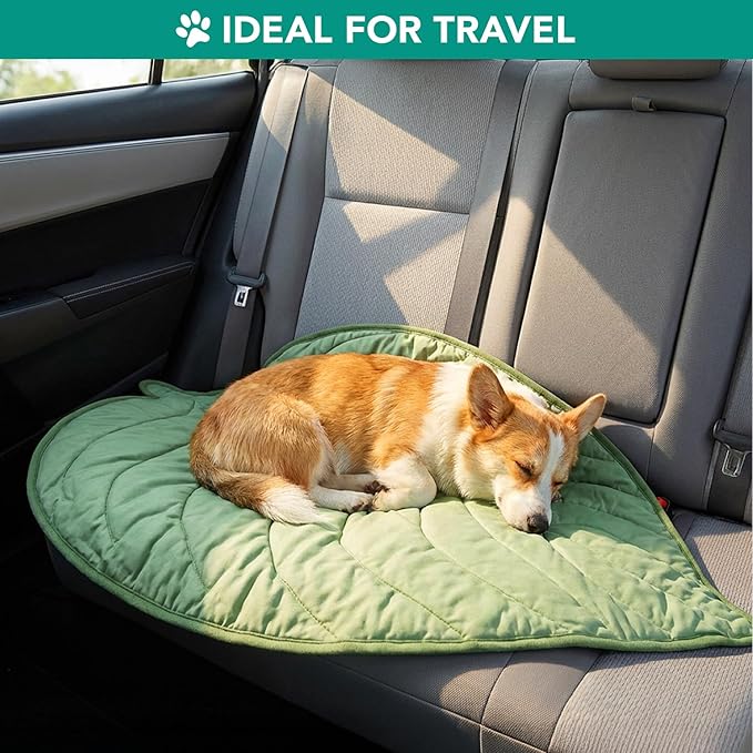 PetAmi Dog Cooling Mat, Leaf Shape, Reversible Cooling Nylon Blanket Soft Fleece Pet Pad for Dogs Cats, Summer All Season Use Q-Max>0.3, Small 32x39 in, Sage Green