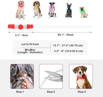 Light Up Dog Collar, Dlitk Rechargeable Cuttable LED Dog Collars, Pet Safety Light at Night Walking for Small Medium Large Dogs, Do Not Use Fast Charging (Red)