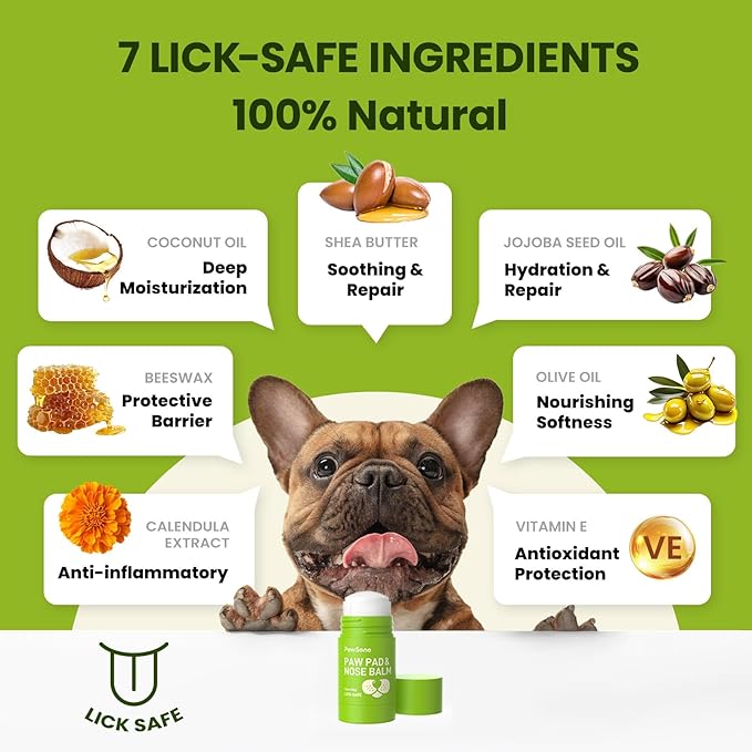 Lick-Safe Dog Paw & Nose Balm with Coconut Oil | All-Natural Moisturizer & Soother for Dry, Cracked Pads & Snout | Heat & Cold Pavement Protection Wax | Horse Hoof, Joint Care, 2.6 oz (75g)