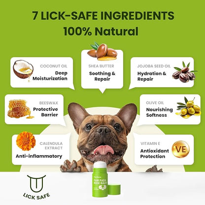 Lick-Safe Dog Paw & Nose Balm with Coconut Oil | All-Natural Moisturizer & Soother for Dry, Cracked Pads & Snout | Heat & Cold Pavement Protection Wax | Horse Hoof, Joint Care, 2.6 oz (75g)