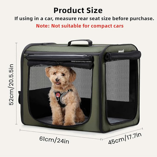 Dog Car Carrier Light Weight 24×17.7×20.5in, Dog Carrier Easy to Assemble, Dog Car Crate Portable and Breathable, Foldable Pet Carrier for Indoor and Outdoor, Dog Travel Crate with Curtain Green