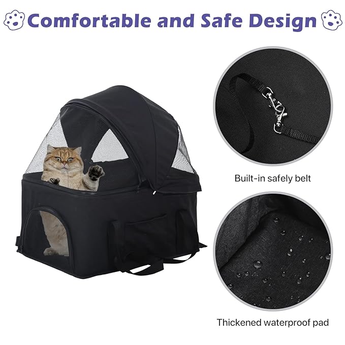 3-in-1 Folding Pet Stroller for Medium Small Dogs Cats - 4 Wheels Lightweight Travel With Detachable Carrier, Black