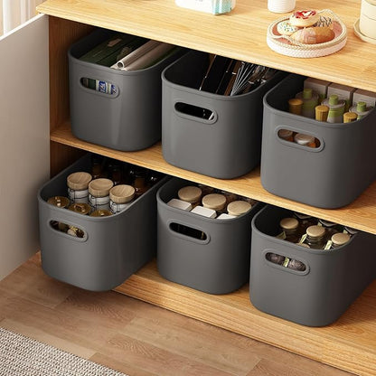 6 Pack Grey Storage Bins with Lids Stackable Storage Container for Organizing, Storage Boxes with Handle for Shelves, Cute Organizer Bins for Craft, Snacks, 9.85x6.9x5.7 inch