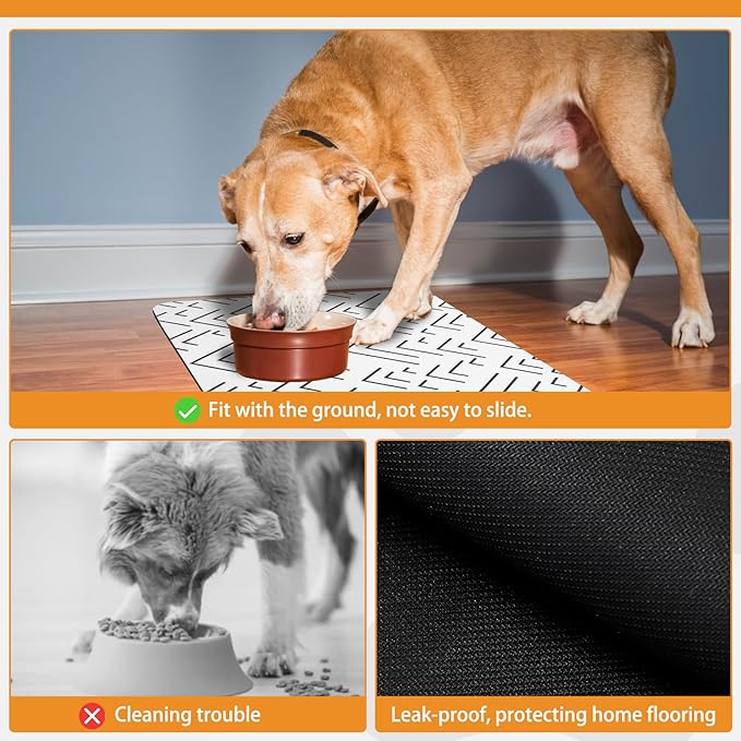 KOOLTAIL Dog Food Mat, Absorbent Pet Feeding Mat for Food and Water Bowls, Placement Pad for Floors with Waterproof Rubber Backing, Quick Dry Water Dispenser Mat for Dogs Puppy Cats, Small, 12"x20"