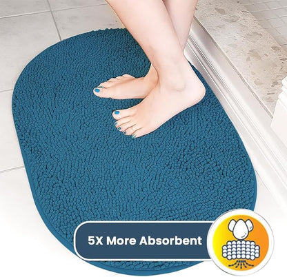 Muddy Mat® Shown on TV – Super Absorbent Microfiber Dog Door Mat for Muddy Paws, Non-Slip Washable Pet Rug, Quick Dry Chenille Entryway Carpet, Machine Washable Mat, Atlantic Blue Oval 6ft x 9ft