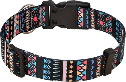 Dog Collar with Bohemia Floral Tribal Geometric Patterns - Soft Ethnic Style Collar Adjustable for Small Medium Large Dogs(Black Bohemia,S)