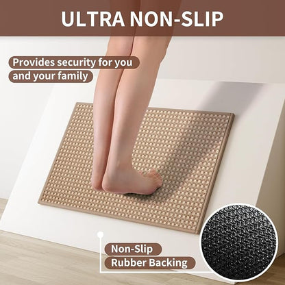 Kitchen Rugs Mat Non Slip Washable, Super Absorbent Kitchen Mats for Floor, Rubber Backing Soft Braided Standing Floor Mats Sink Mat Runner Rug, Easy to Clean and Maintain, Brown 17"x30"