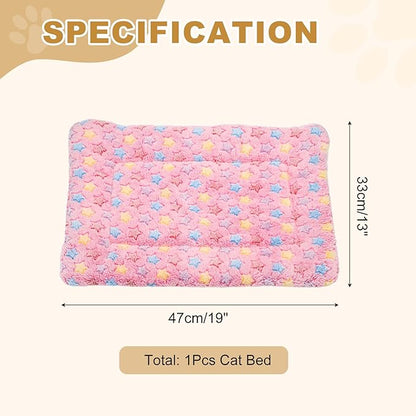 Dog Cat Bed Mat, Soft Coral Fleece Pet Cushion Pad with Cute Star Print, Warm Washable Pet Bed 19x13 Inches, (Pink), Intended for Medium Small Dog Cat