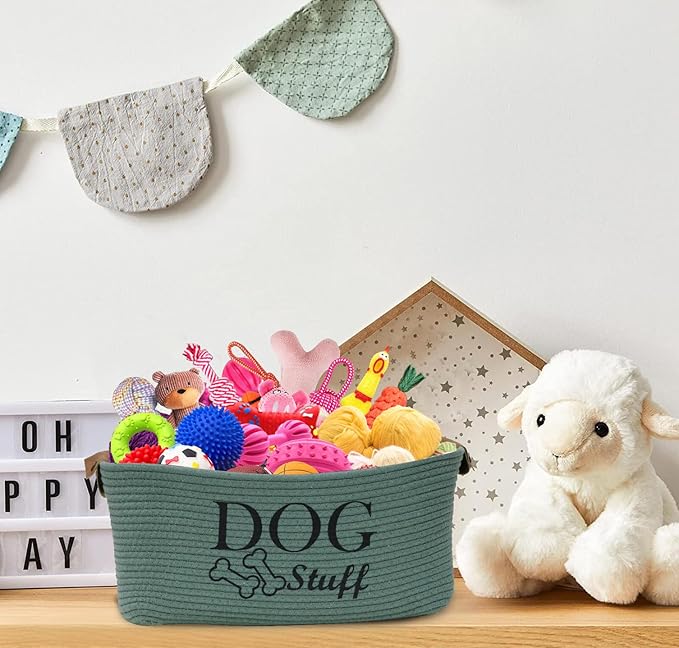 Durable Cotton rope dog toy storage, large dog bin, pet bed, puppy toy box - Perfect for organizing pet toys, blankets, leashes, clothing and any doggie stuff - Green