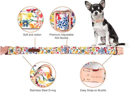 Unique style paws Dog Collar Metal Buckle Colorful Flower Collar Gift Durable Cute Collar for Small Medium Large Boys Girls Dogs