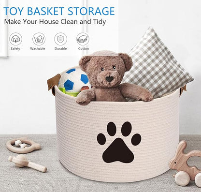 Morezi Dog toy bin pet cat toy box baskets in large suff storage - Perfect for collect toys, grooming stuff, closthing, diapers for Living Room, Playroom, Closet, Home - Beige