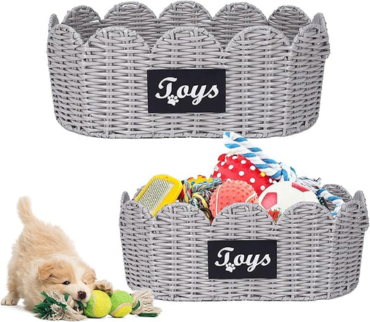 Geyecete dog toy wicker storage basket Set Of 2 pet supplies wicker basket rope scalloped edge shelves baskets set scallop wicker box Hand Woven