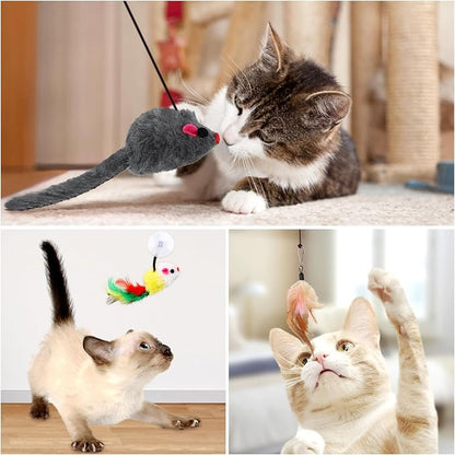 QUOZUO Cat Toys Replacement Cat Toy Wand Refills, 12 Pcs Cat Feathers Refill, Cat Toy Mouse Cat Wand Refill Attachments for Indoor Cats
