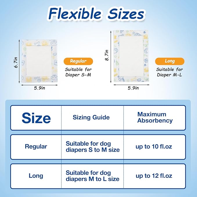 Dog Diaper Liners Booster Pads for Male and Female Dogs, 160ct, Super Absorbent Disposable Belly Band Liners for Male Dogs fit Most Types of Dog Diapers,Wraps(Long)
