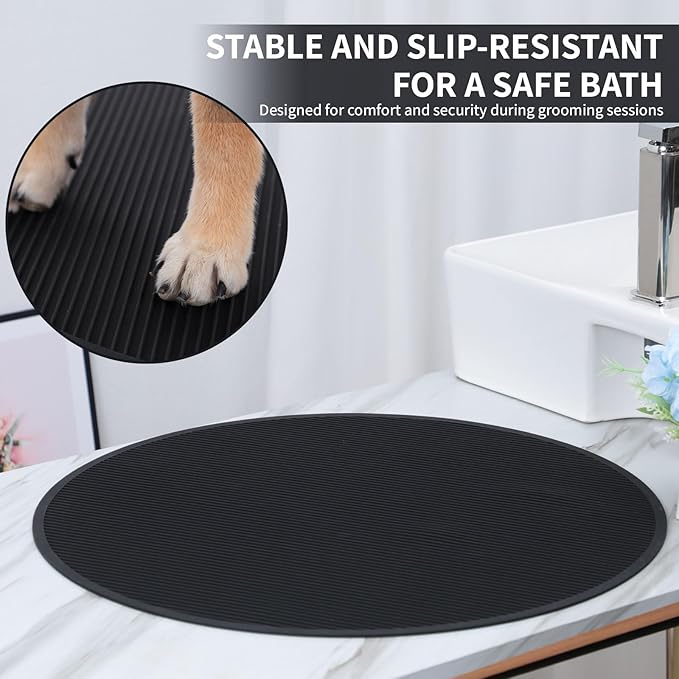 Pet Grooming Table Non-Slip Mat - Padded Mat for at-Home Grooming Dogs and Cats,Bathing Mat for Pets, Diameter: 22.4inch/57cm (Black, Diameter: 22.4inch/57cm)