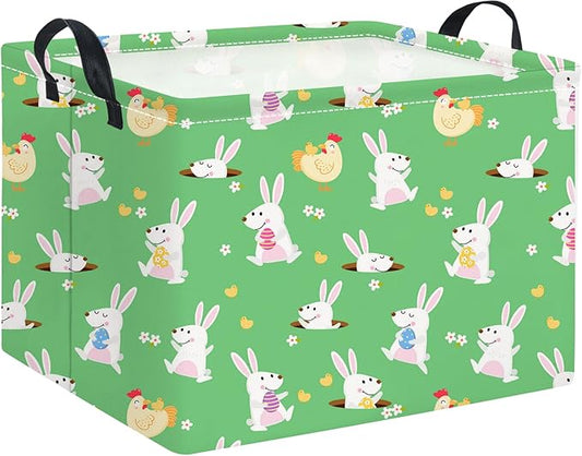 HIYAGON Rectangular Easter Basket for Kids Baby Easter Basket for Boys and Girls Cute Toy Storage Organizer Bin Box Room Decor(Cute Easter Basket)