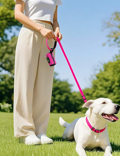 Gobeigo【Easy Pull-Out Version】 Dog Poop Bag Holder,【2-in-1 Hard Plastic Insert & Soft Fabric Bag】Snap-On Strap Dispenser Fits Retractable and Standard Leashes with 1 Roll Bags (Hot Pink)