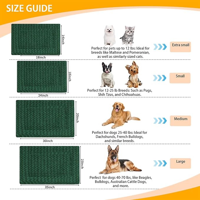 Dog Crate Bed Pad – Reversible Fleece Mat for Small, Medium, Large Dogs – Soft & Washable Anti-Slip Dog Bed Mat for Cages and Kennels – Comfortable, Durable Sleeping Pad for Dogs, Green, S