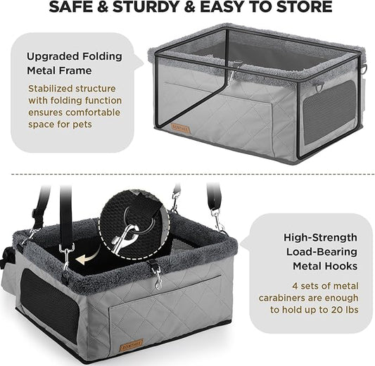 Upgrade Dog Booster Seat for Small Dogs,Small Dog Car Seat with Sturdy Metal Frame and Waterproof Leather Material for Small Pets up 20 lbs,Portable Travel Carrier with Storage Pocket