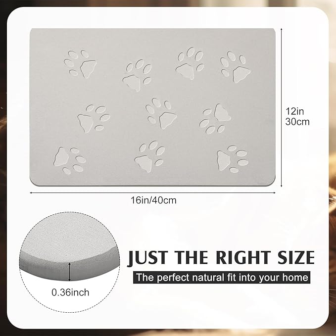 Valentine Dog Gift Stone Mat for Dog Bowl Diatomaceous Earth Absorbent Non Slip Cat Puppy Mat for Food and Water Quick Drying Easy to Clean Placemat for Bowl Dish(Light Gray,16 x 12 Inch)