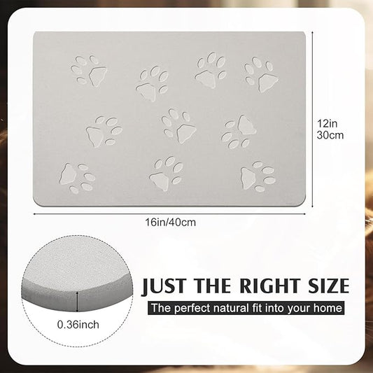 Valentine Dog Gift Stone Mat for Dog Bowl Diatomaceous Earth Absorbent Non Slip Cat Puppy Mat for Food and Water Quick Drying Easy to Clean Placemat for Bowl Dish(Light Gray,16 x 12 Inch)