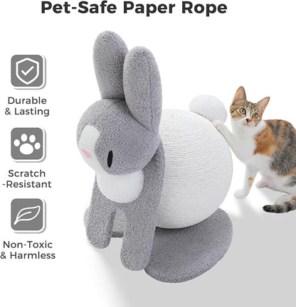 MUTTROS Cute Cat Scratcher- Bunny Style, Cat Scratching Post with Paper Rope, Extra Large Cat Scratch Ball (Ø11.8) for Indoor Kitten, Rabbit Scratch Ball for Kitty to Climb & Play, Gray