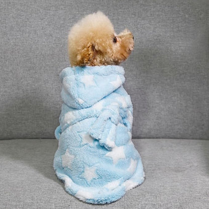 Small Dog Bathing Towel, Adjustable Dog Bath Robe for Cold Weather, Puppy Pajamas Warm Flannel Dogs Pjs, Pet Coats for Small Dogs Blue Stars L