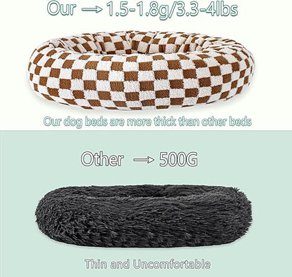 31 Inch Calming Dog Bed for Medium Dogs, Round Anti-Anxiety Warm Bed, Soft Cozy Anti-Slip Donut Washable Pet Bed, Fits up to 50 lbs Pets