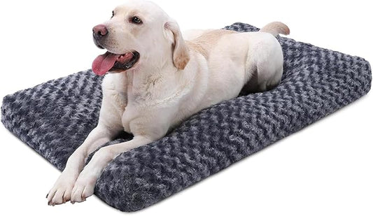 KSIIA Washable Dog Bed Deluxe Plush Dog Crate Beds Comfy Kennel Pad Anti-Slip Pet Sleeping Mat for Large, Jumbo, Medium, Small Dogs Breeds, 53" x 36", Dark Grey