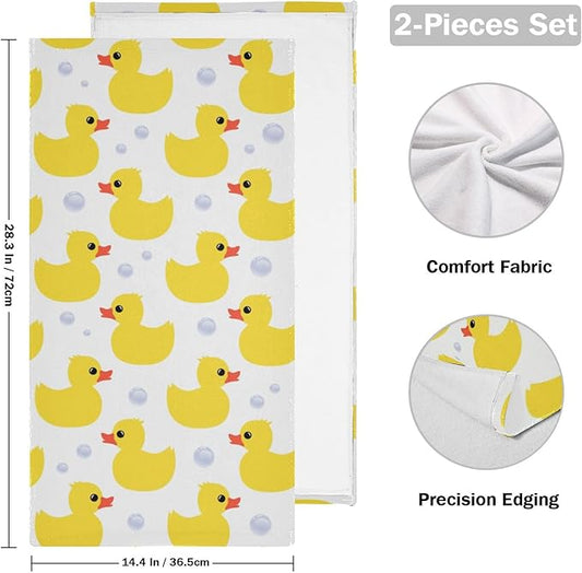 2 Pack Yellow Ducks Hand Towels for Bathroom,Soft Absorbent Summer Cute Animal Ducky Kitchen Towels,Decorative Duck Themed Gift Yellow White Bathroom Towels for Face,Shower,Guest,Gym 14"x28"
