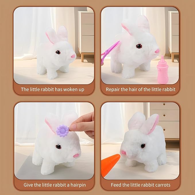 Bunny Toys for Kids Girls, Lager Size Interactive Plush Rabbit Pet Stroller Toy, Electronic Bunny Can Walk Bark, Pretend Play Baby Doll Stroller, Pet Toy Stroller（7.67 * 11.11 * 20.07inch）