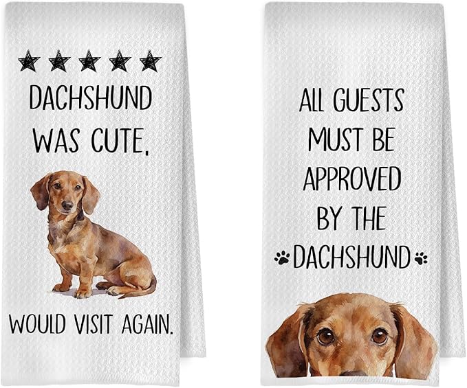 Dachshund Gifts Kitchen Towels - Funny Wiener Dog Decorative Waffle Dish Towels, Funny Dachshund Hand Towel for Kitchen Decor, Wiener Dog Lovers Tea Towel, 16x24 Inch Set of 2