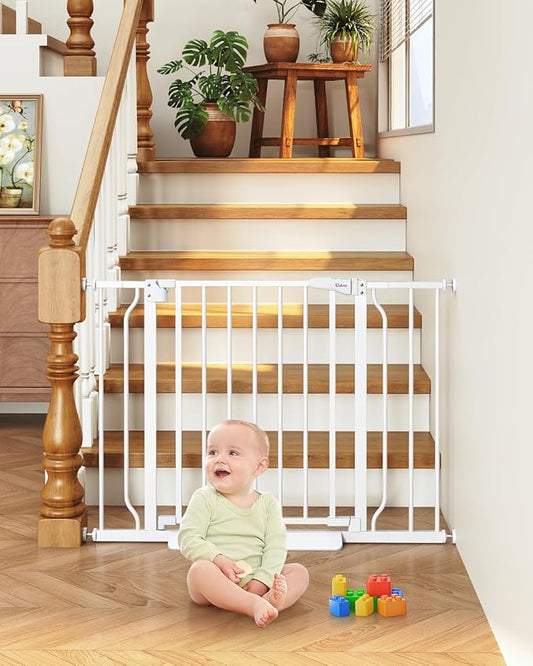 Baby Gate No Drilling, 29"-40" Auto Close Dog Gate Indoor for Doorways & Stairs, Pressure Mounted Adjustable Pet Gate, Easy Walk Through Child Gate for Children & Pets Stroller Friendly, White