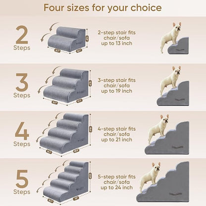 PAWSCART Pet Stairs for Dogs 4-Step, 19.6" H Pet Stairs for High Bed, Couch Sofa & Chair, 30D Material Soft Foam Dog Steps with Non-Slip Bottom Surface Removable Washable Cover, LightGrey