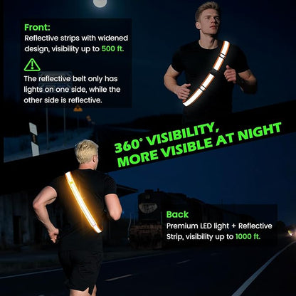 Reflective Sash Gear for Walking at Night,Flashing LED Reflective Belt Safety Lights for Walkers Night Dog Walking Biking Running,High Visibility Rechargeable With Wear 2 Ways for Men Women