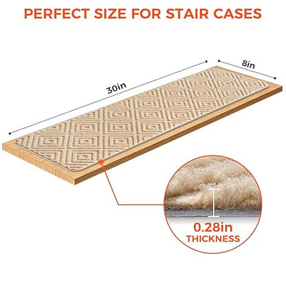 BAGAIL 15 Pack Non-Slip Stair Treads for Wooden Steps, 8"x30" Peel and Stick Carpet Stair Runners, Machine Washable Indoor Step Covers with No-Residue Adhesive for Dogs, Kids & Elderly - Beige