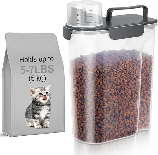 5Lbs Airtight Cat Dog Food Storage Container with Upgraded Large Nozzle BPA-Free, Pet Food Storage Containers for Rice, Grain, Pet Food, Flour, Dog Treat Storage (Dark Gray, 5L-1pack)