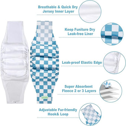 wegreeco Small Dog Diapers Male,Reusable Belly Bands for Male Dogs,Washable Doggie Puppy Male Diapers Wraps,Medium Large Size (5 Pack XX-Large, Blue Coffee Checkerboard)